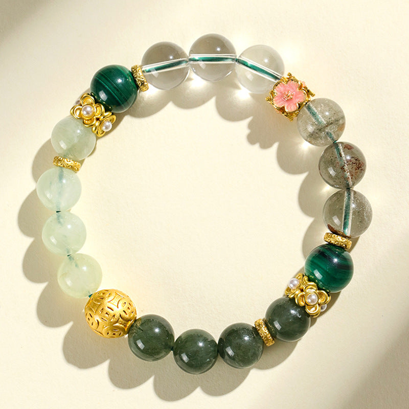 天然海藍寶白瑪瑙平安扣手串