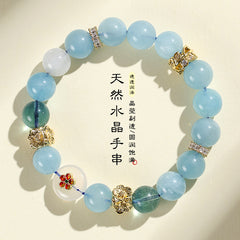 天然海藍寶白瑪瑙平安扣手串